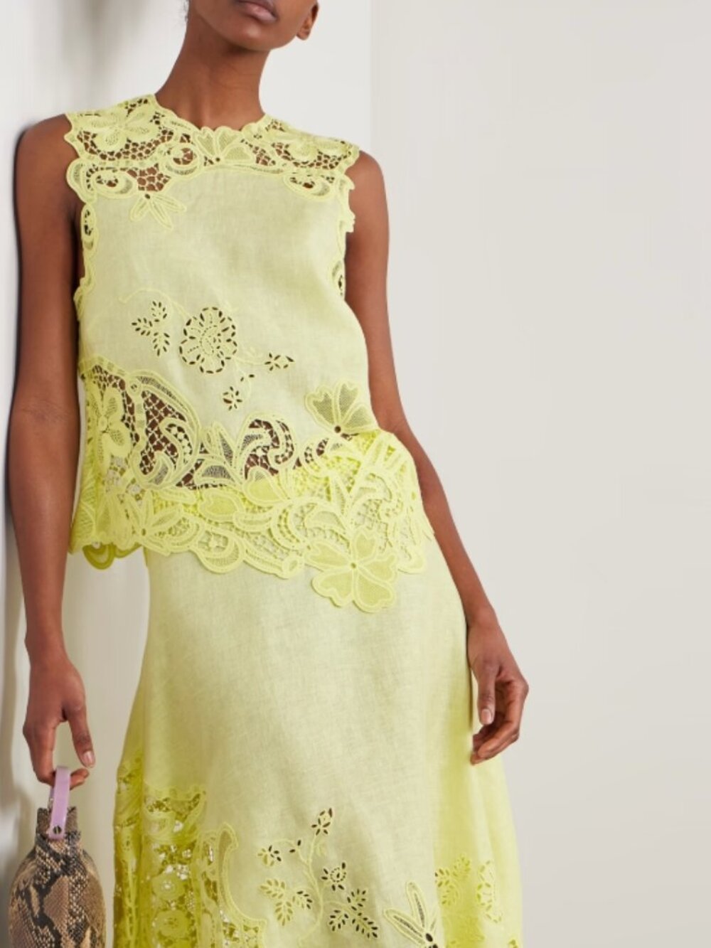 Ulla Johnson Neon Yellow Crochet-Trim Linen Top